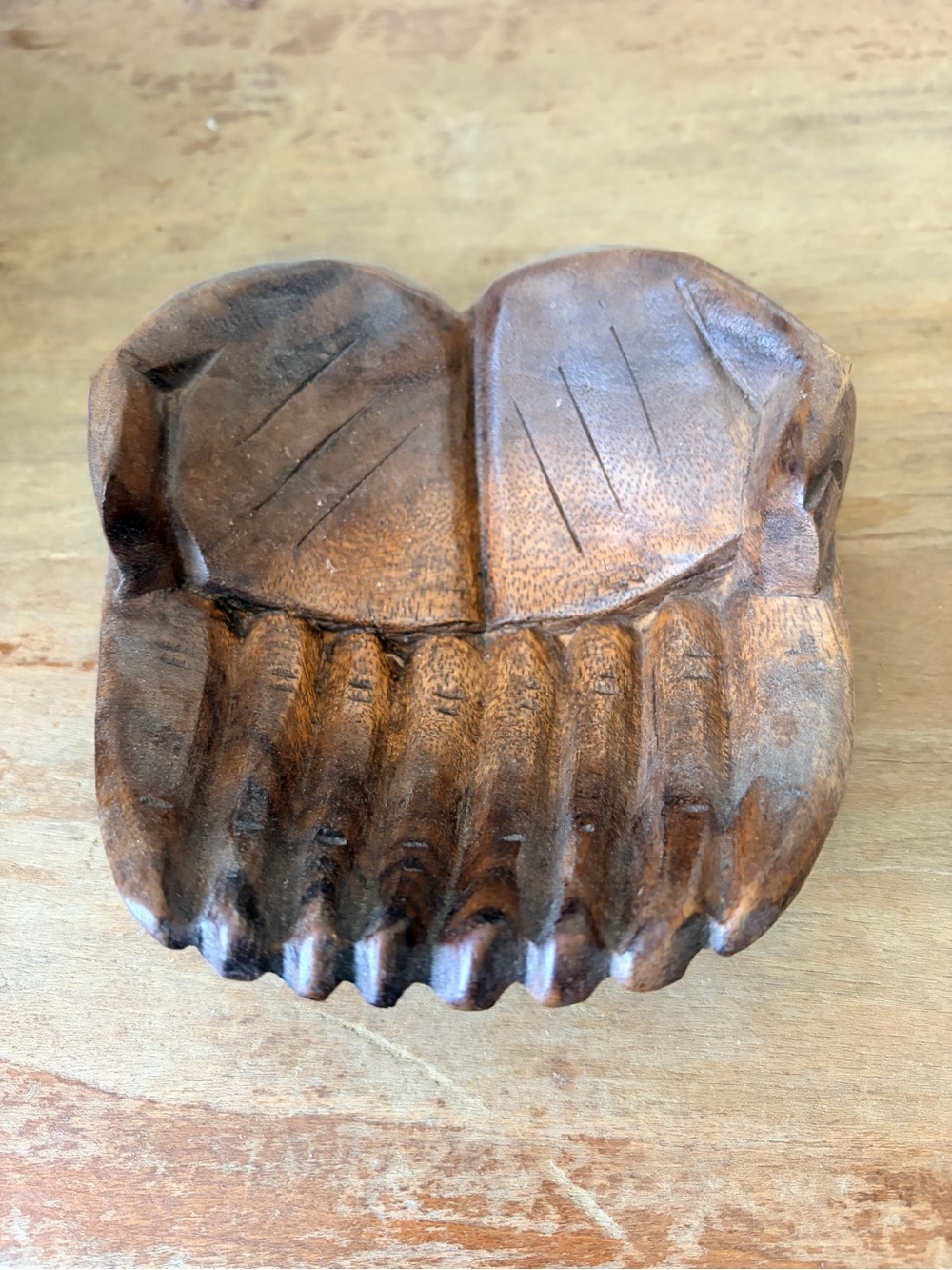 Hand Carved Wooden Cupped Hands Trinket Bowl Sculpture 8”
